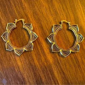 Gold lotus hoop earrings